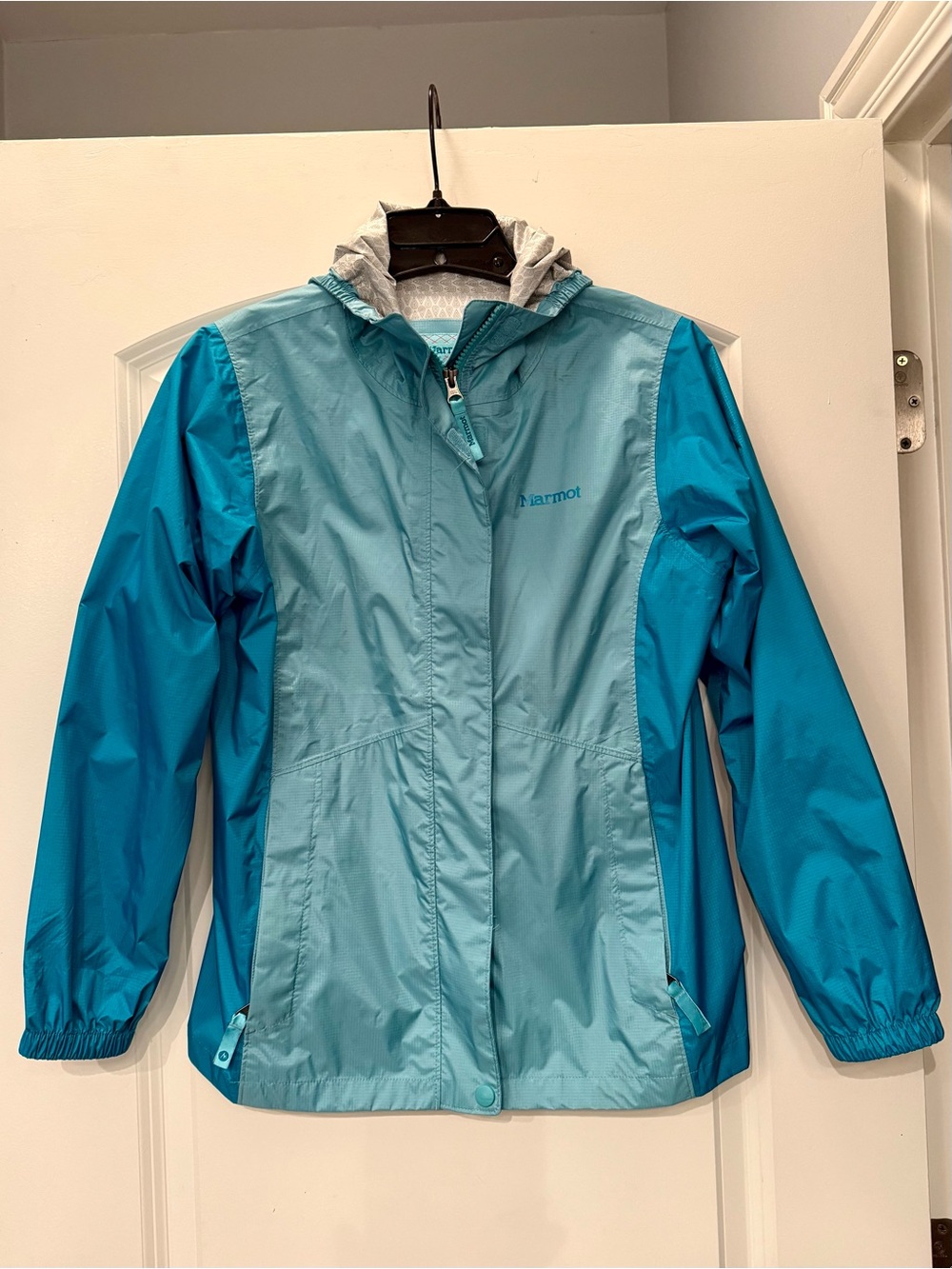 Marmot Girls’ Rain Jacket With Hood, Teal, L